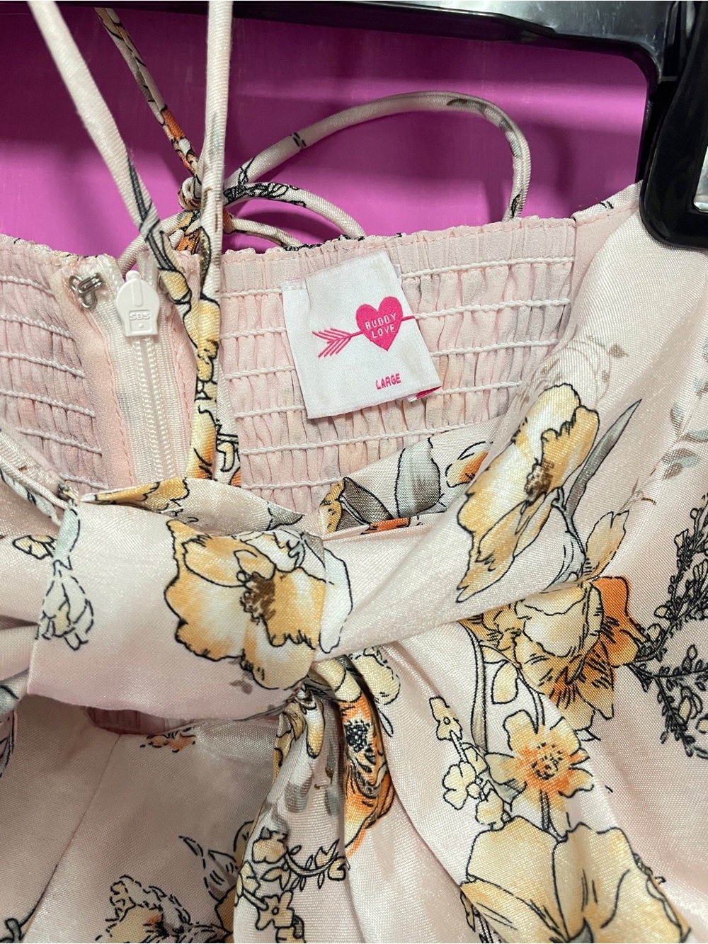 Buddy Love Cream Floral Strapless Halter Top Romper with Front Bow Detail - Picture 2 of 4